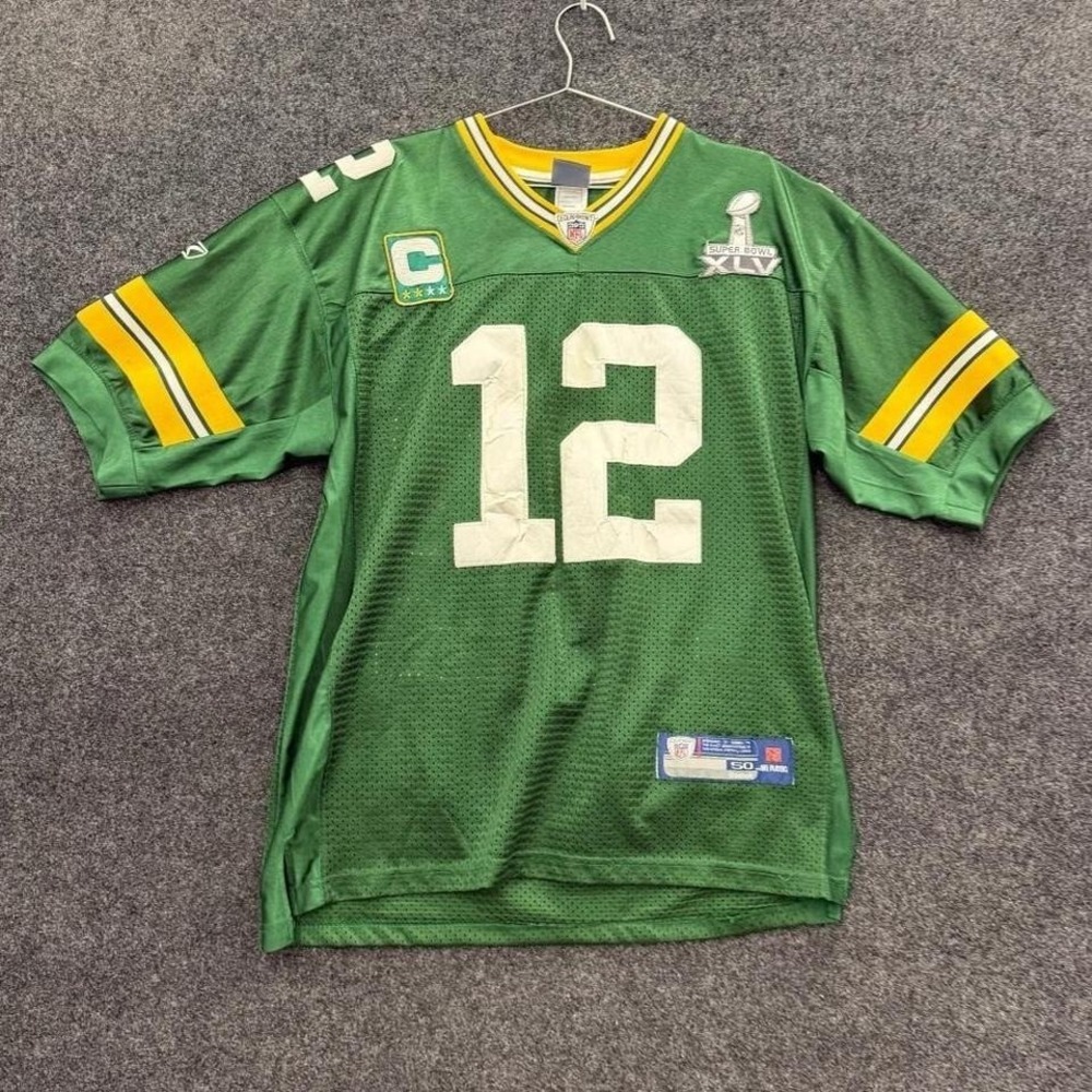 Reebok Green Bay Packers Aaron Rodgers #12 Super Bowl XLV Jersey 50
